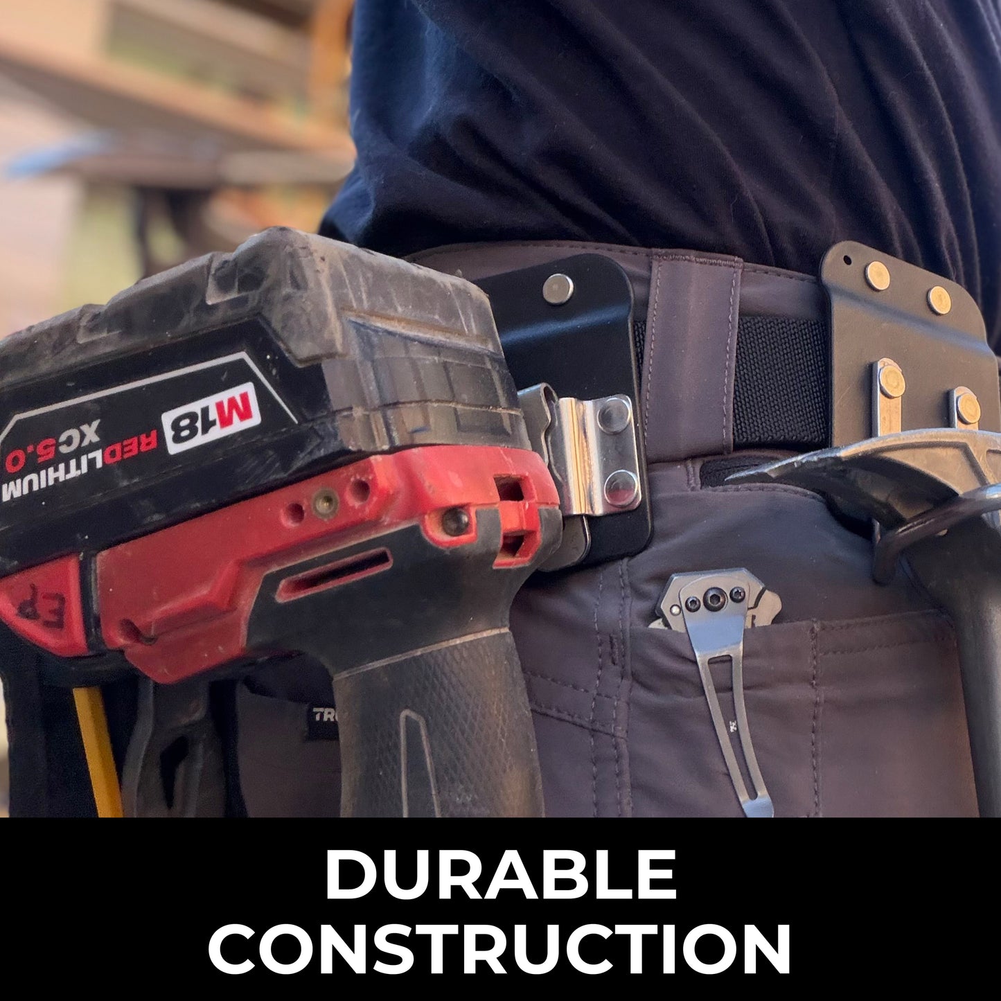 Perkins Builder Brothers Clip-On Tool Belt Drill Holder For Cordless Drill, Tape Measure, and Impact Driver