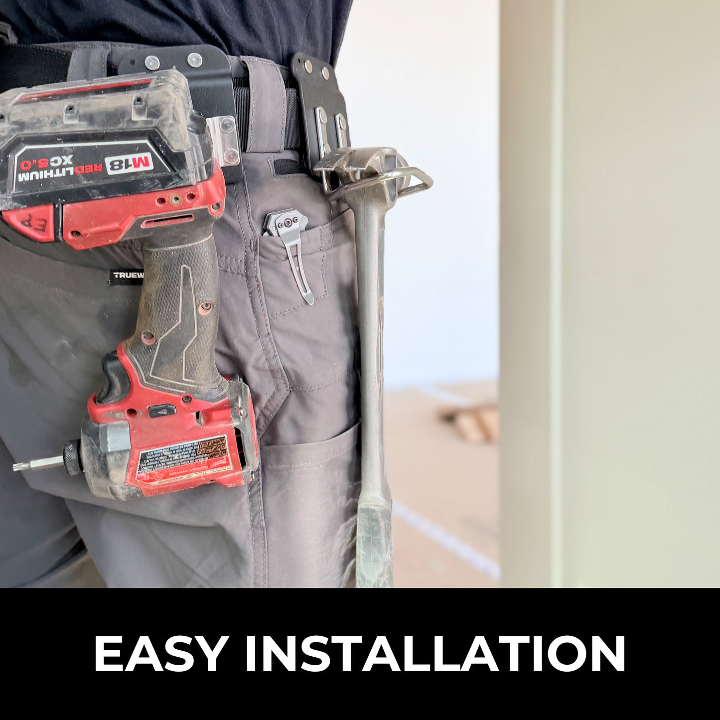 Perkins Builder Brothers Clip-On Tool Belt Drill Holder For Cordless Drill, Tape Measure, and Impact Driver