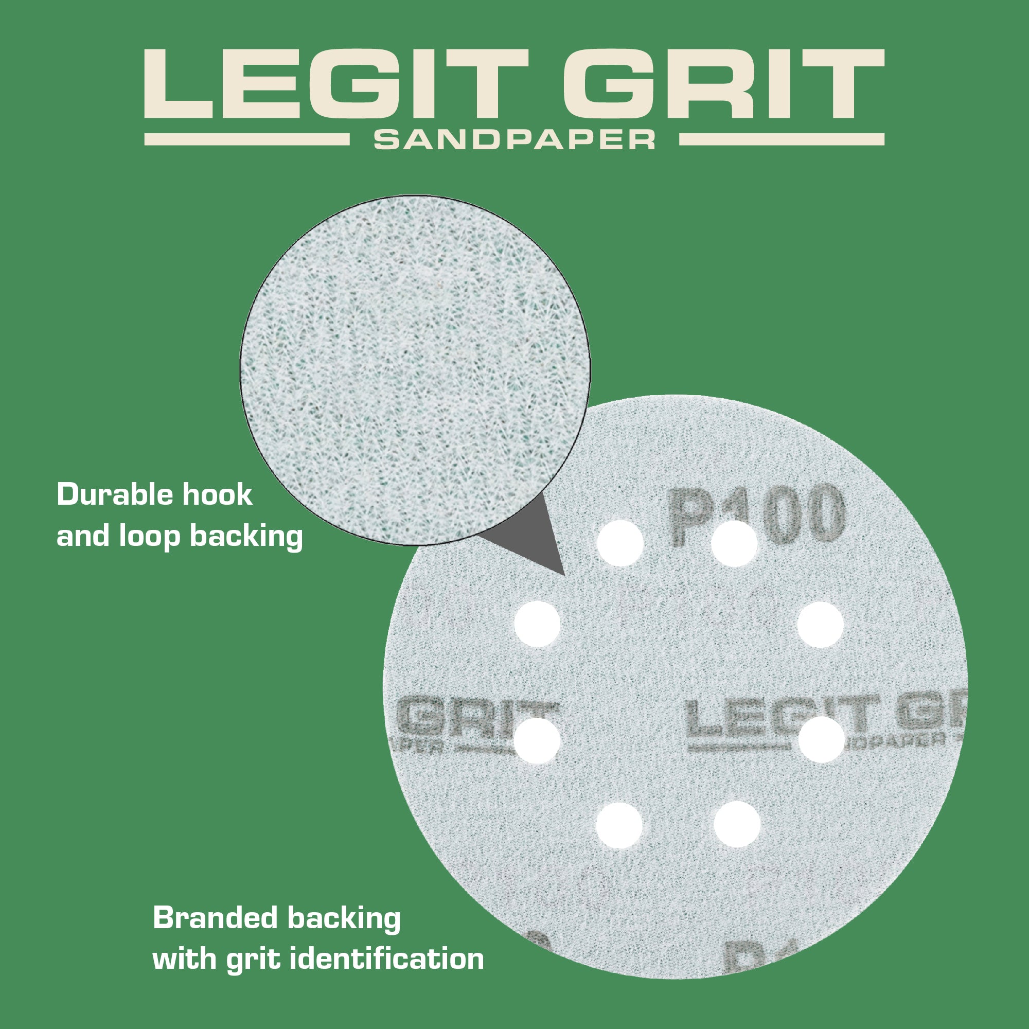 Legit Grit 5 inch Sand paper Disc, 8-Hole