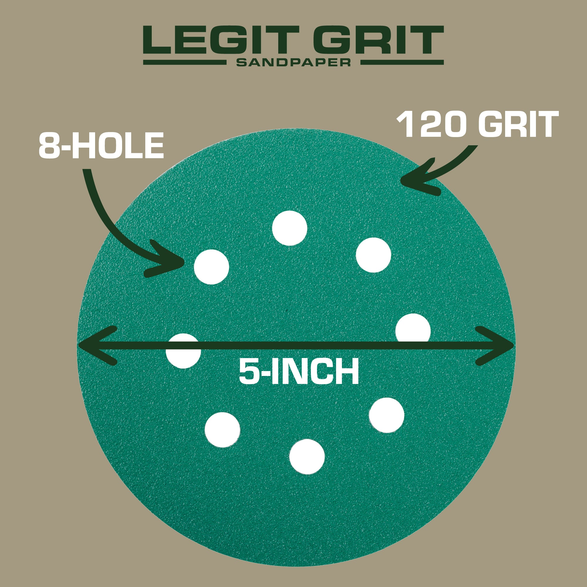 Legit Grit 5 inch Sand paper Disc, 8-Hole