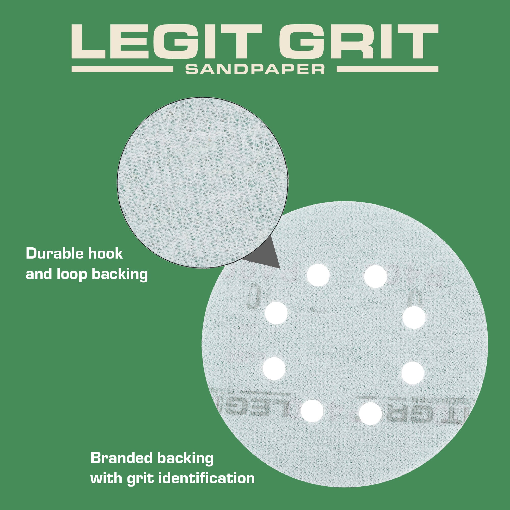 Legit Grit 5 inch Sand paper Disc, 8-Hole