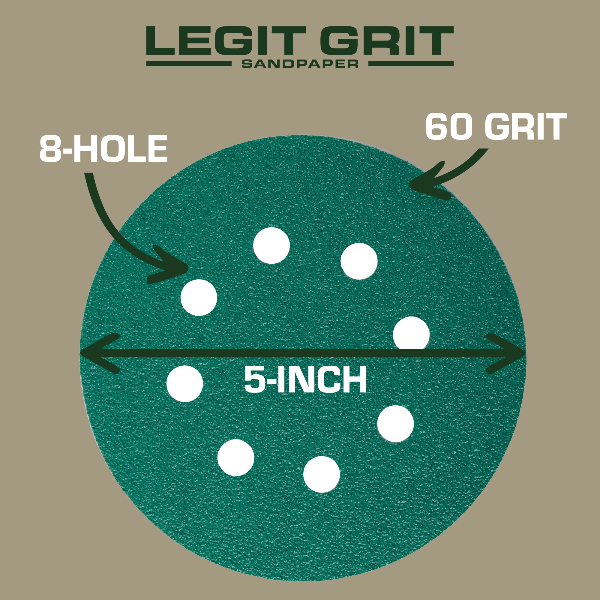 Legit Grit 5 inch Sand paper Disc, 8-Hole