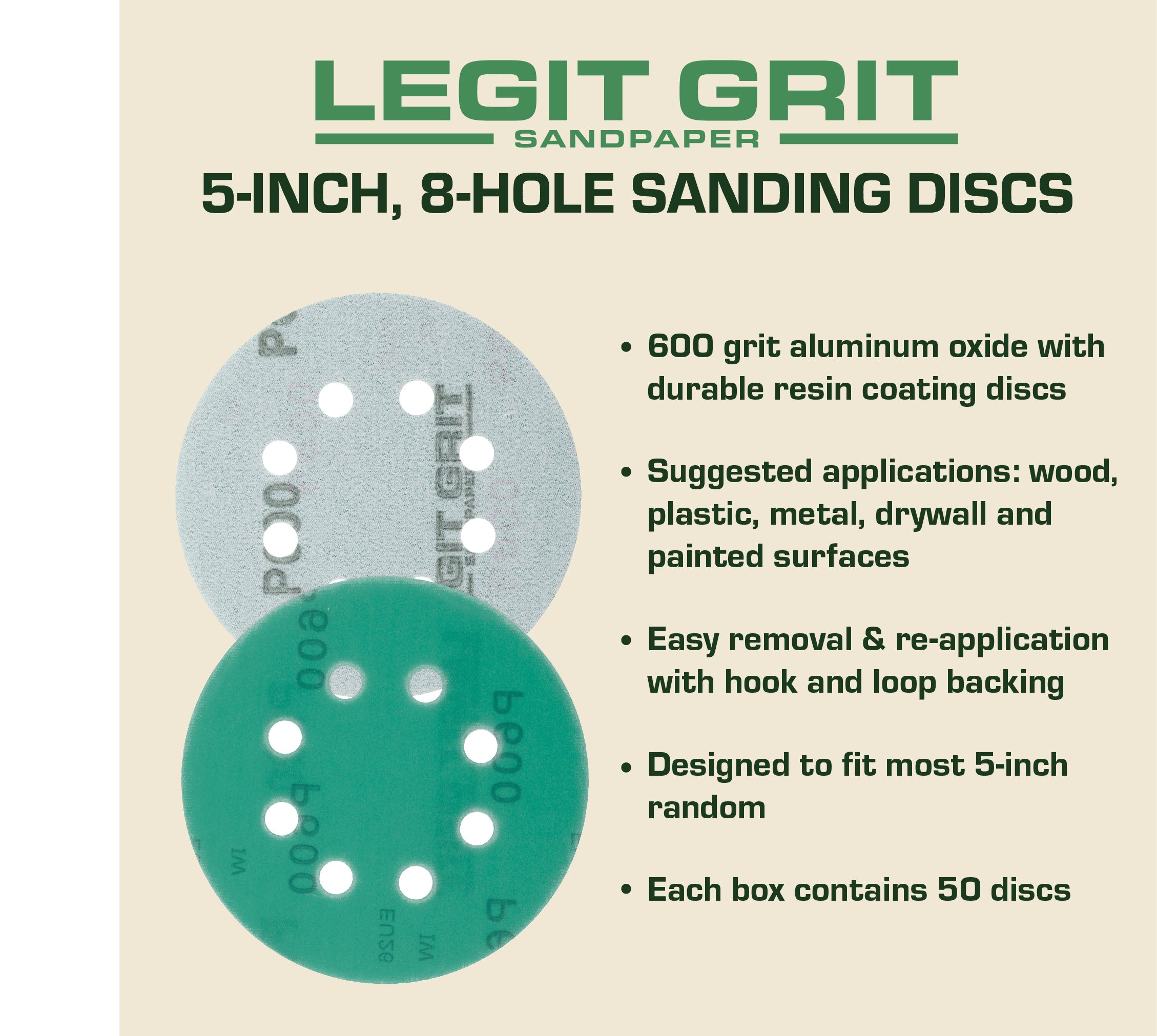 Legit Grit 5 inch Sand paper Disc, 8-Hole