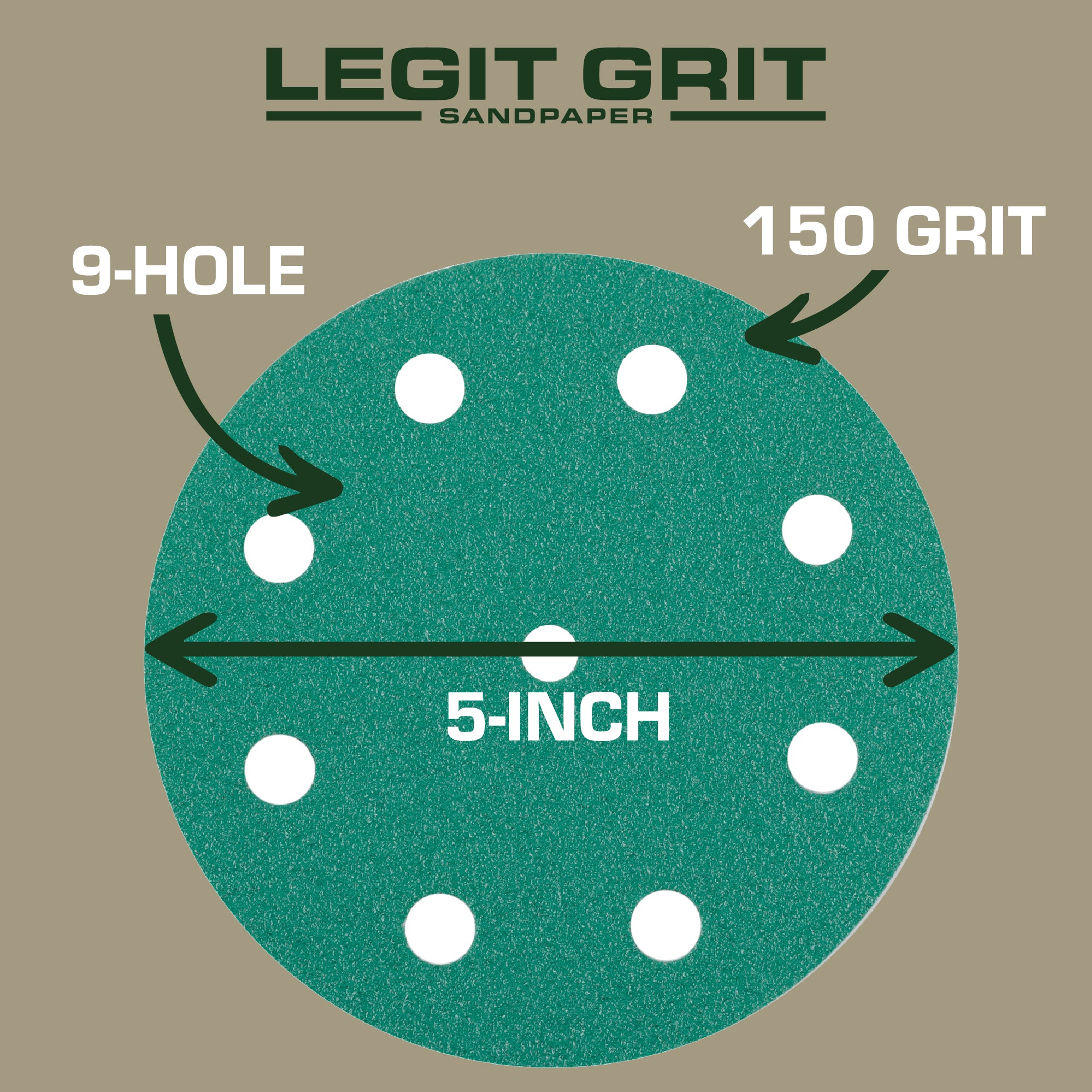 Legit Grit 5 inch Sand paper Disc, 9-Hole