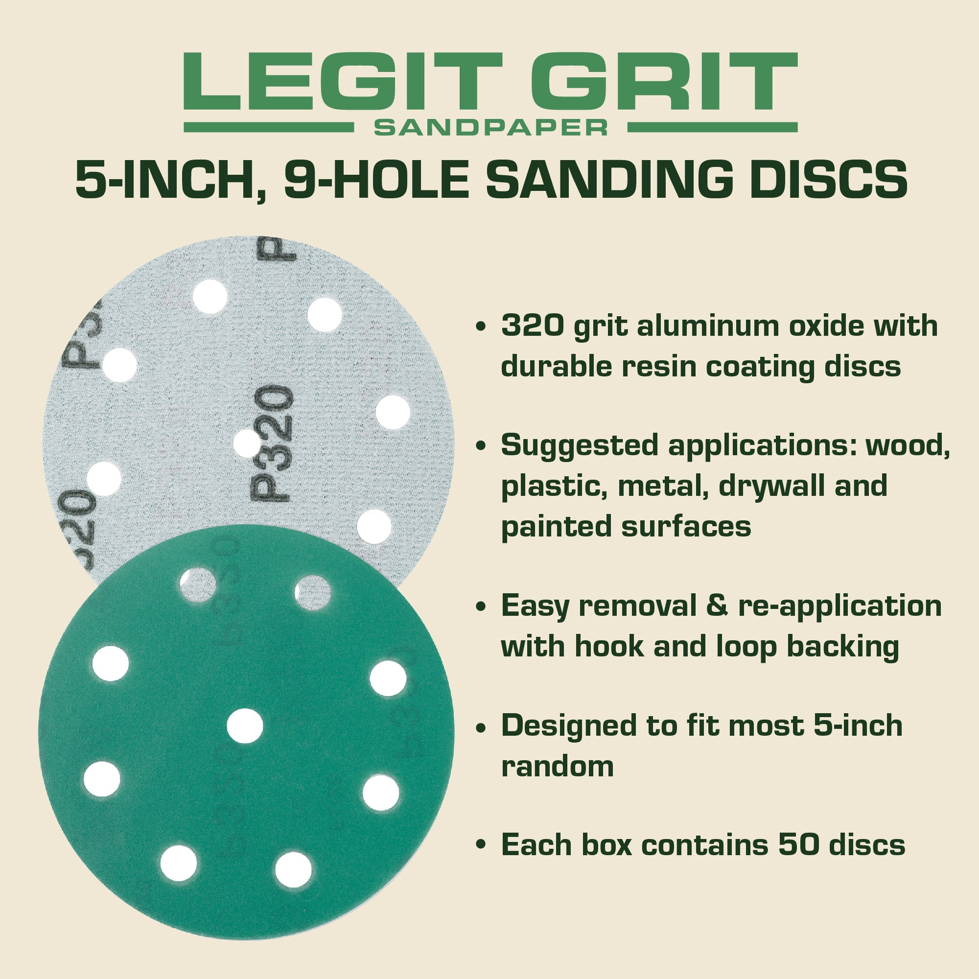 Legit Grit 5 inch Sand paper Disc, 9-Hole