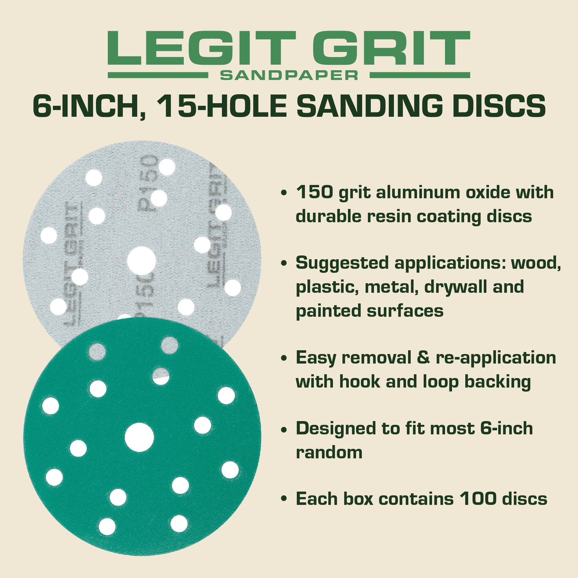 Legit Grit 6 inch Sand paper Disc, 15-Hole