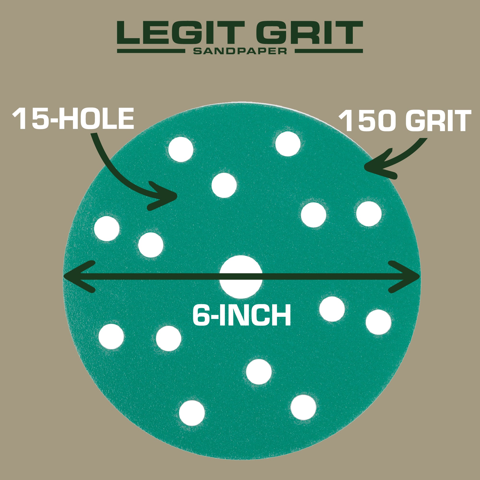 Legit Grit 6 inch Sand paper Disc, 15-Hole