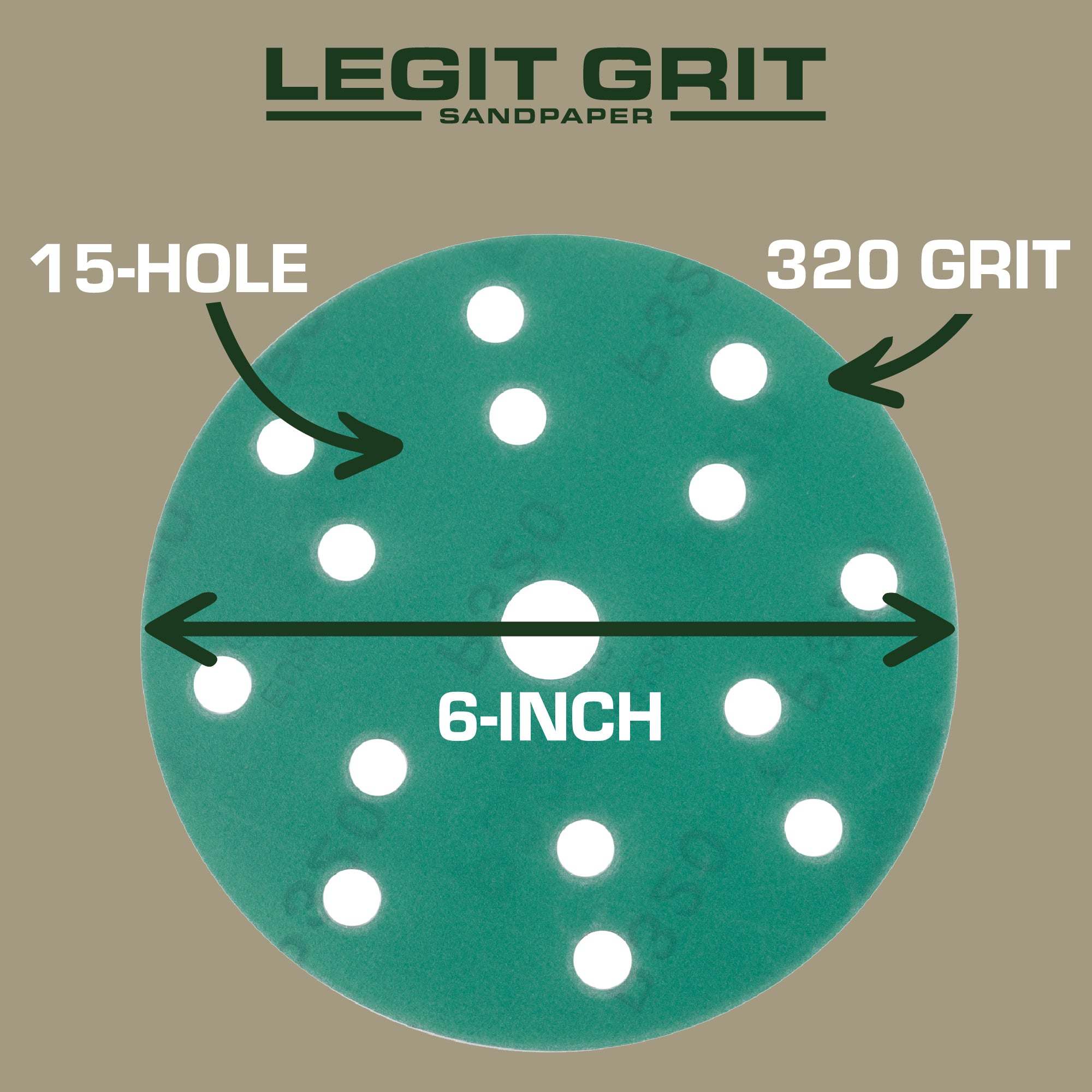 Legit Grit 6 inch Sand paper Disc, 15-Hole