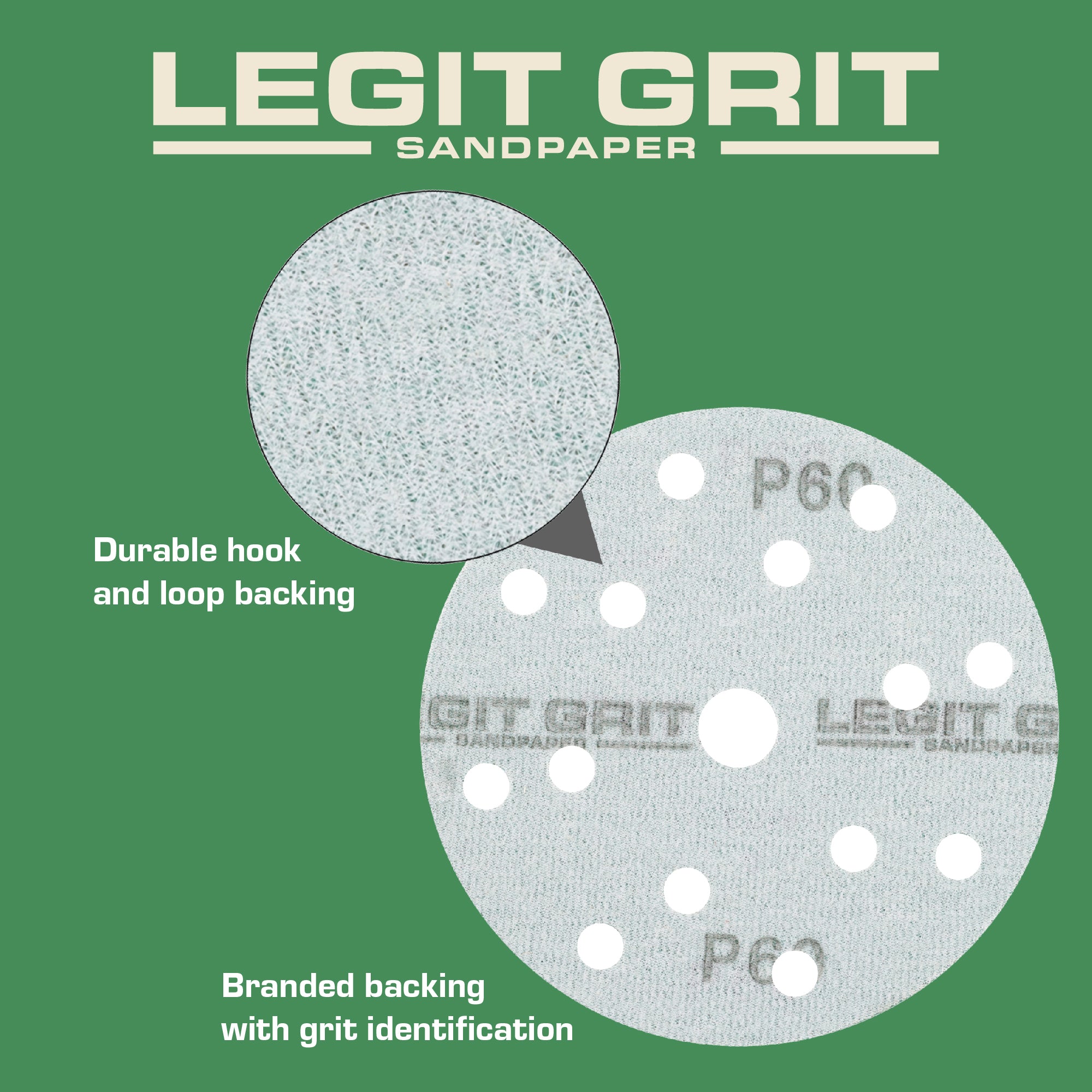 Legit Grit 6 inch Sand paper Disc, 15-Hole