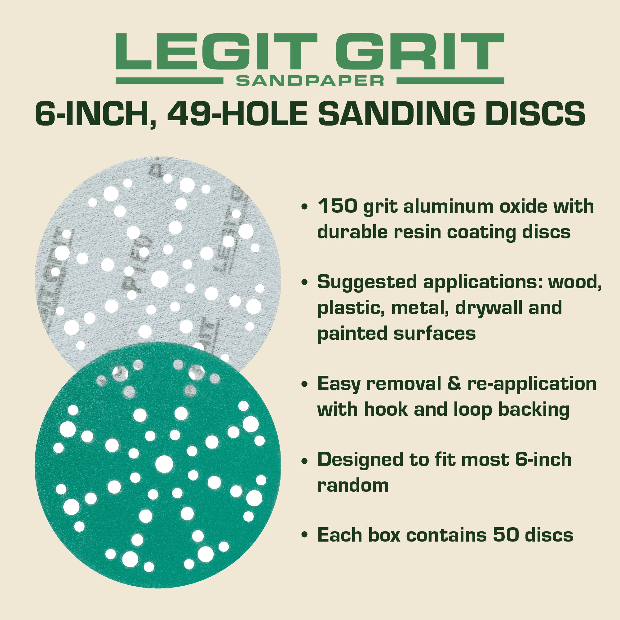 Legit Grit 6 inch Sand paper Disc, 49-Hole