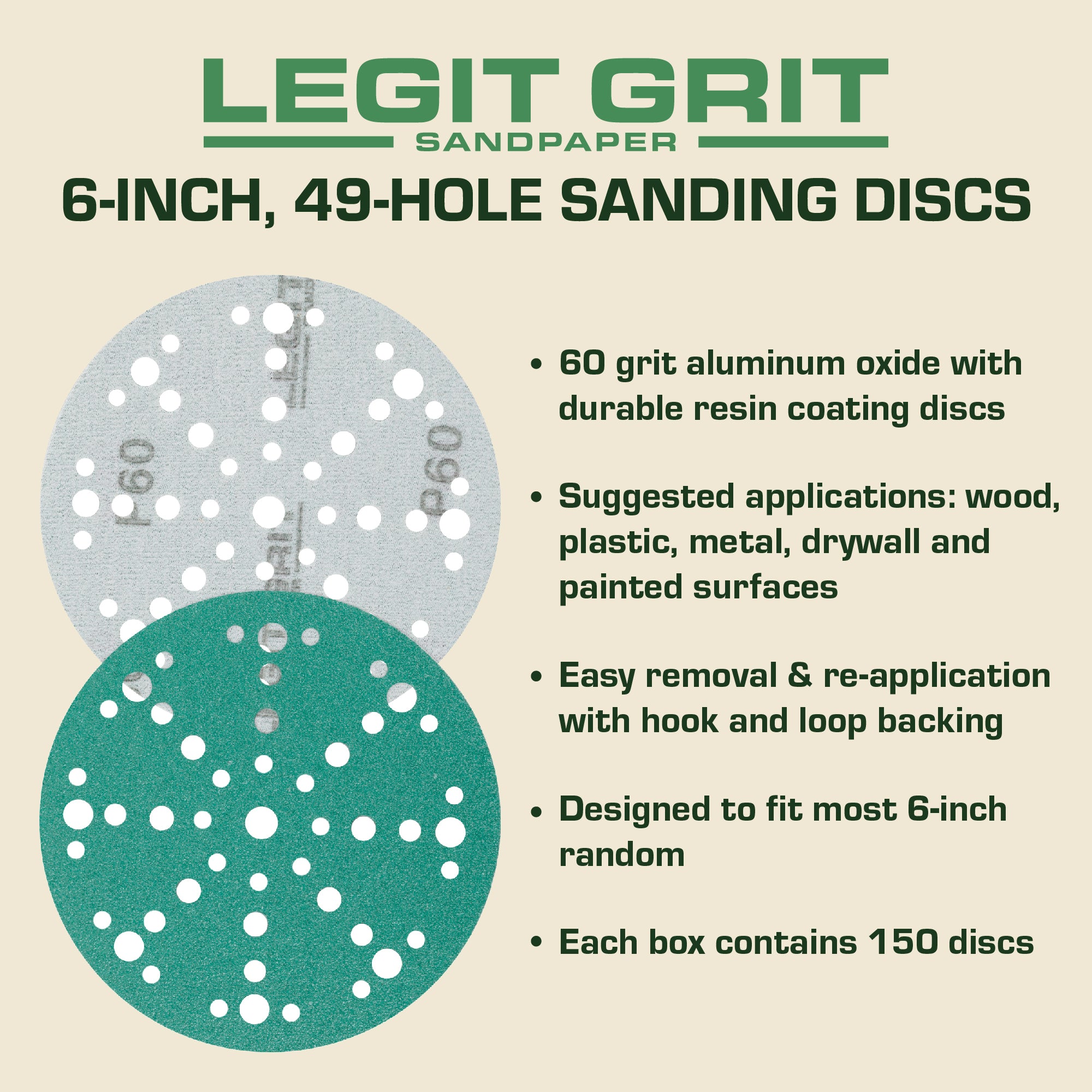 Legit Grit 6 inch Sand paper Disc, 49-Hole