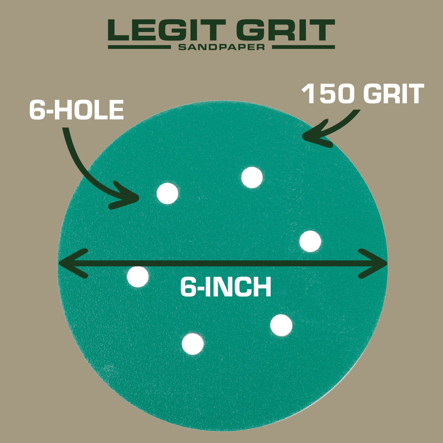 Legit Grit 6 inch Sand paper Disc, 6-Hole