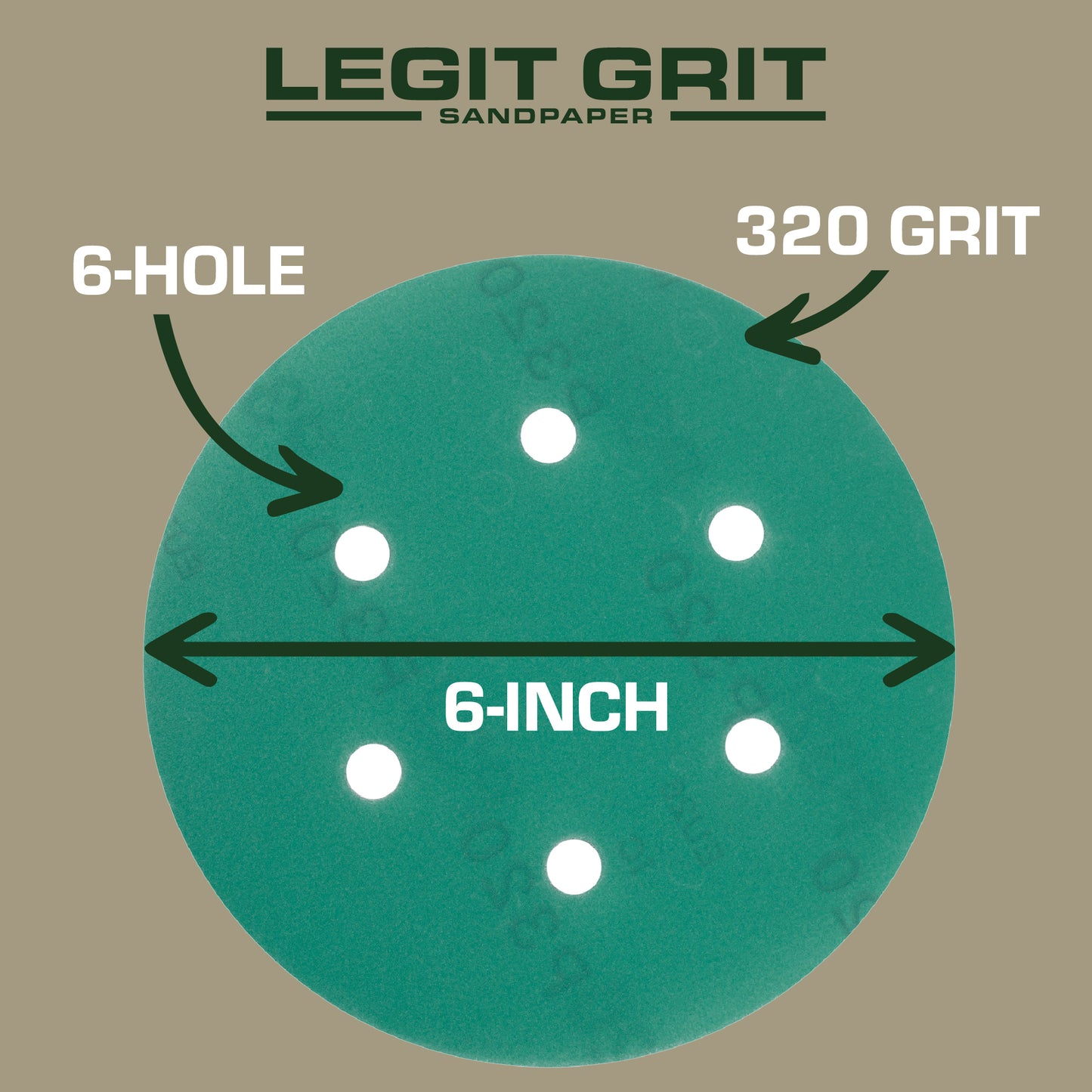 Legit Grit 6 inch Sand paper Disc, 6-Hole