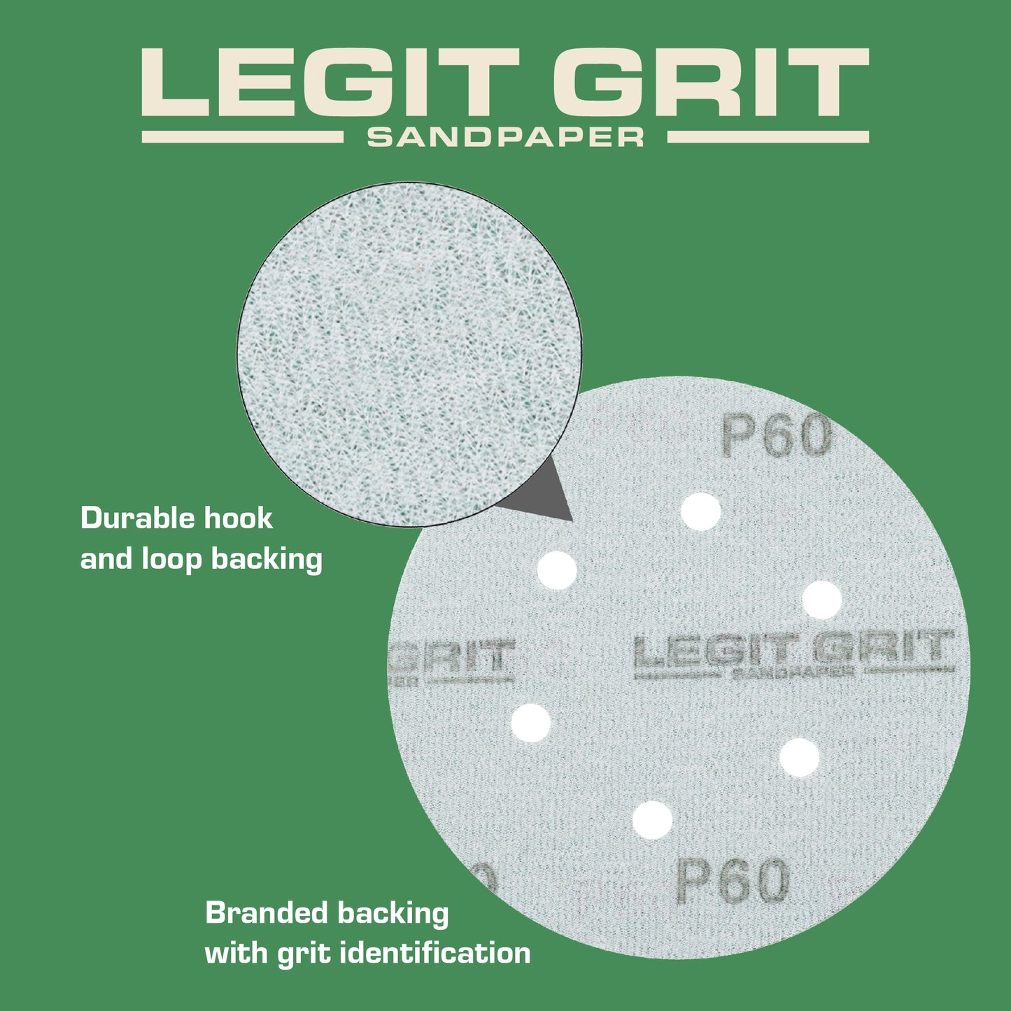 Legit Grit 6 inch Sand paper Disc, 6-Hole