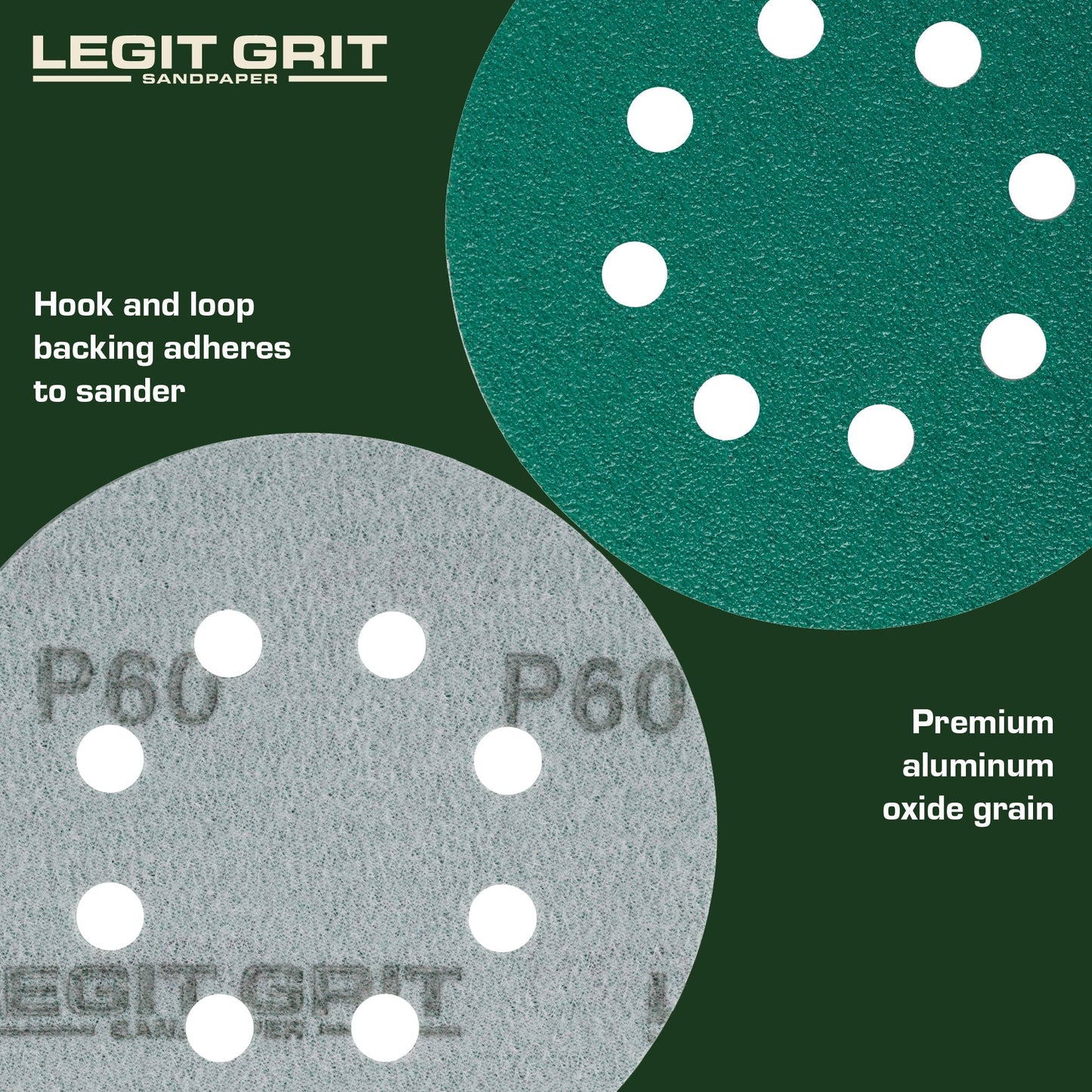 Legit Grit 5 inch Sand paper Disc, 8 - Hole - Perkins Builder Brothers