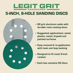 Legit Grit 5 inch Sand paper Disc, 8 - Hole - Perkins Builder Brothers