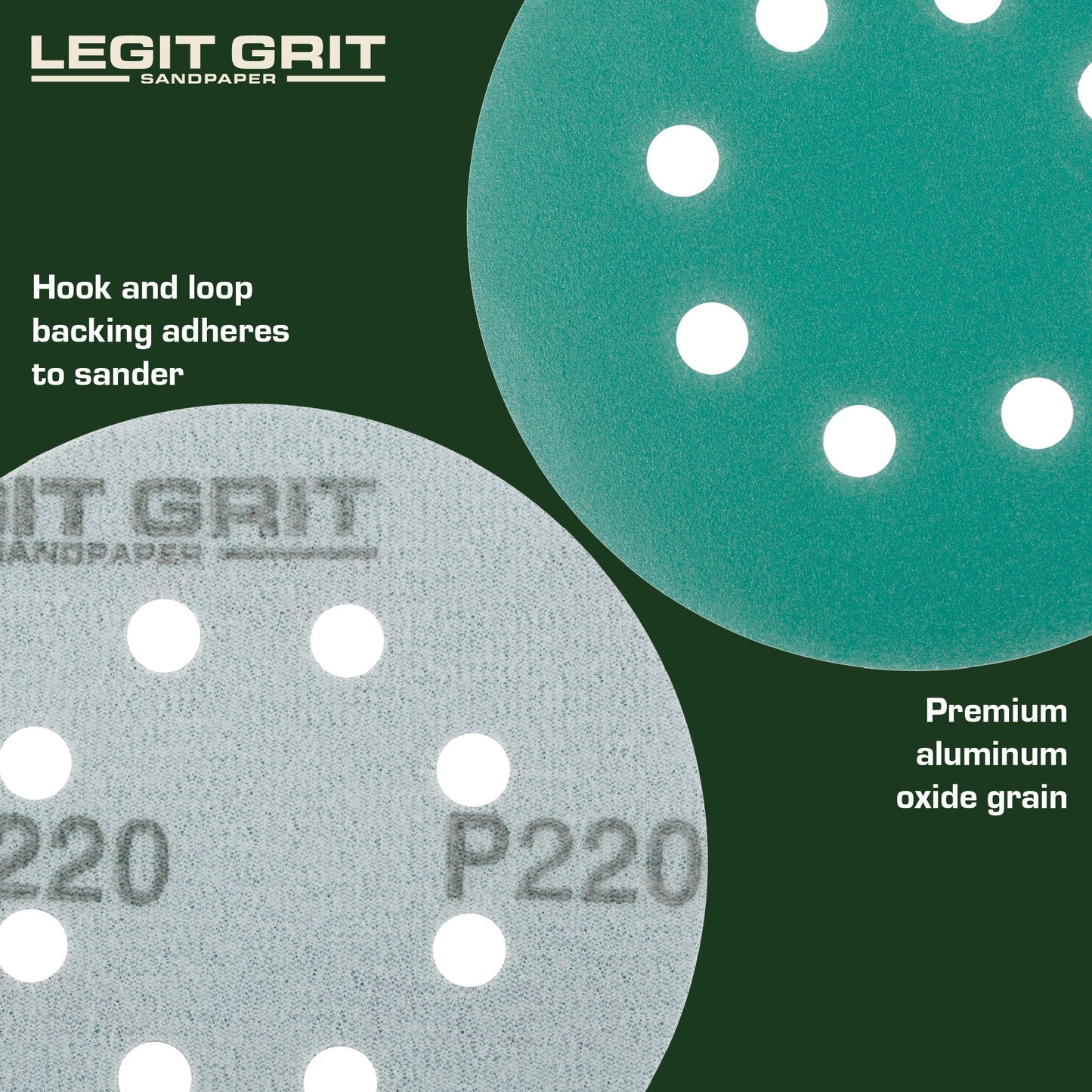 Legit Grit 5 inch Sand paper Disc, 8 - Hole - Perkins Builder Brothers