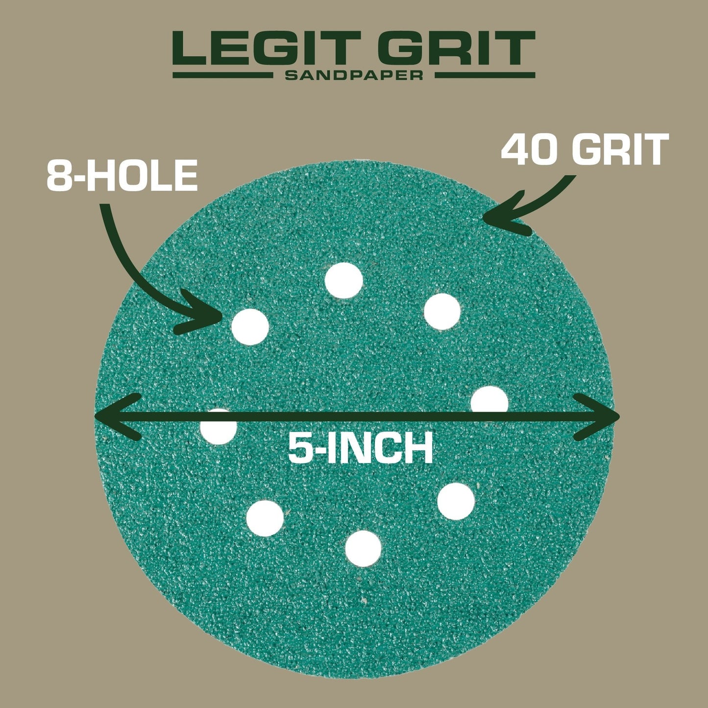 Legit Grit 5 inch Sand paper Disc, 8 - Hole - Perkins Builder Brothers
