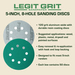 Legit Grit 5 inch Sand paper Disc, 8 - Hole - Perkins Builder Brothers