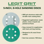 Legit Grit 5 inch Sand paper Disc, 8 - Hole - Perkins Builder Brothers