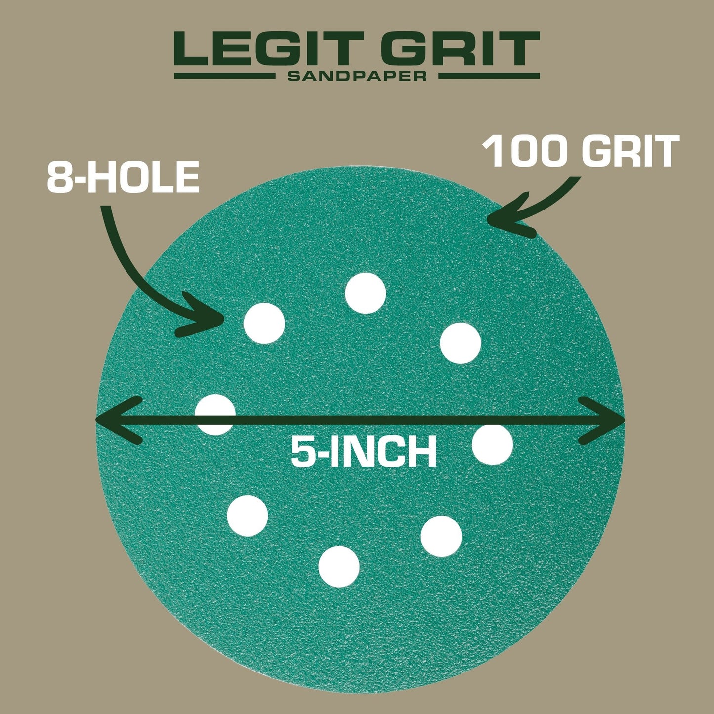Legit Grit 5 inch Sand paper Disc, 8 - Hole - Perkins Builder Brothers