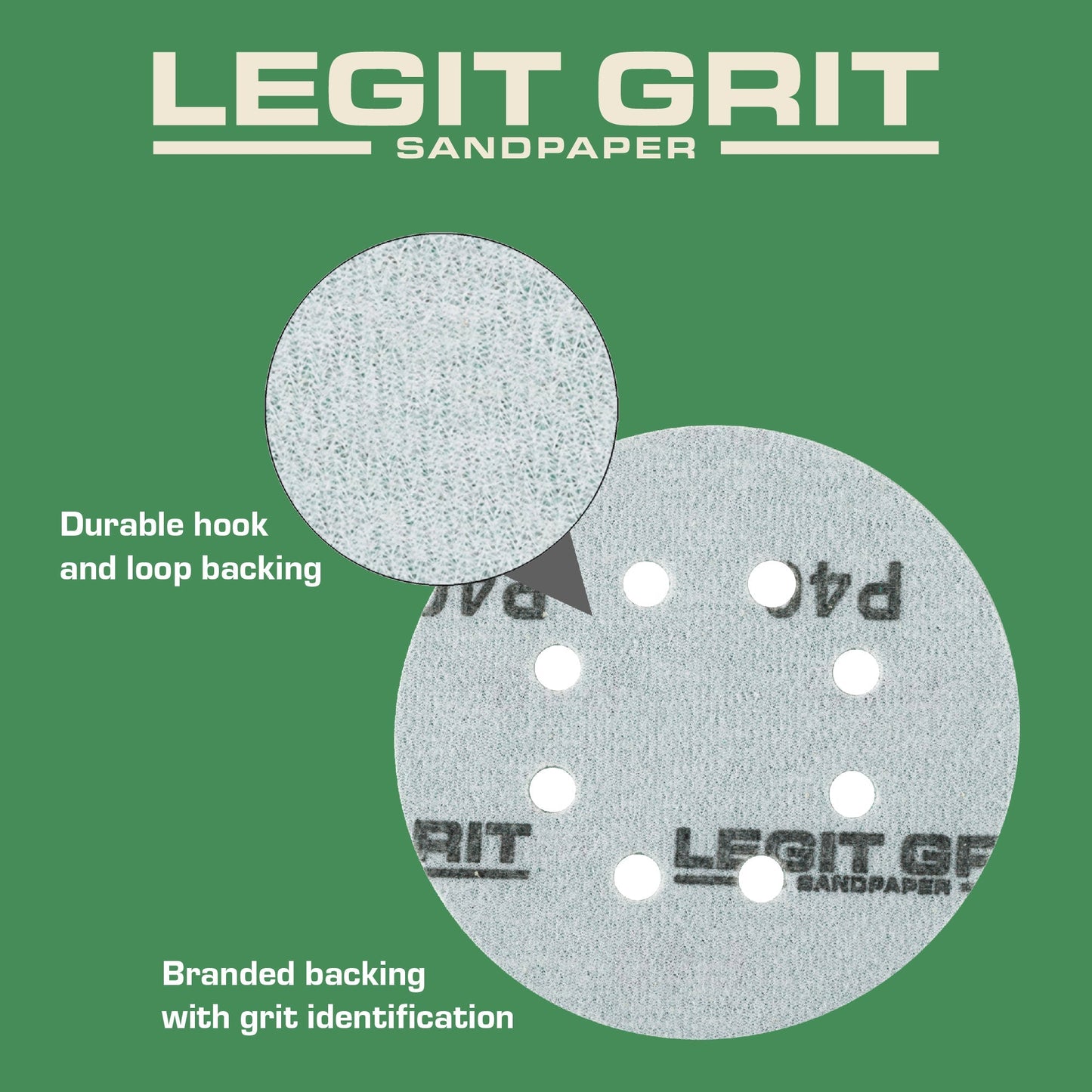Legit Grit 5 inch Sand paper Disc, 8 - Hole - Perkins Builder Brothers