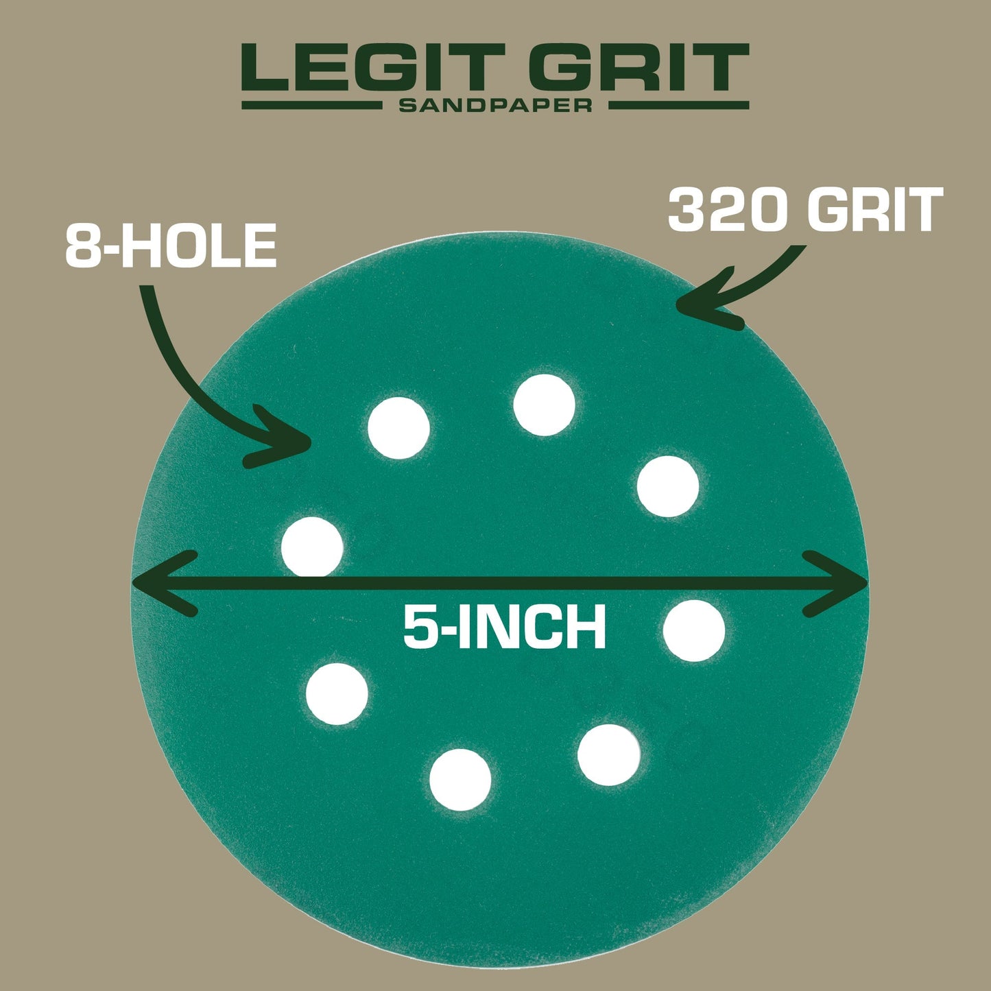 Legit Grit 5 inch Sand paper Disc, 8 - Hole - Perkins Builder Brothers