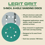 Legit Grit 5 inch Sand paper Disc, 8 - Hole - Perkins Builder Brothers