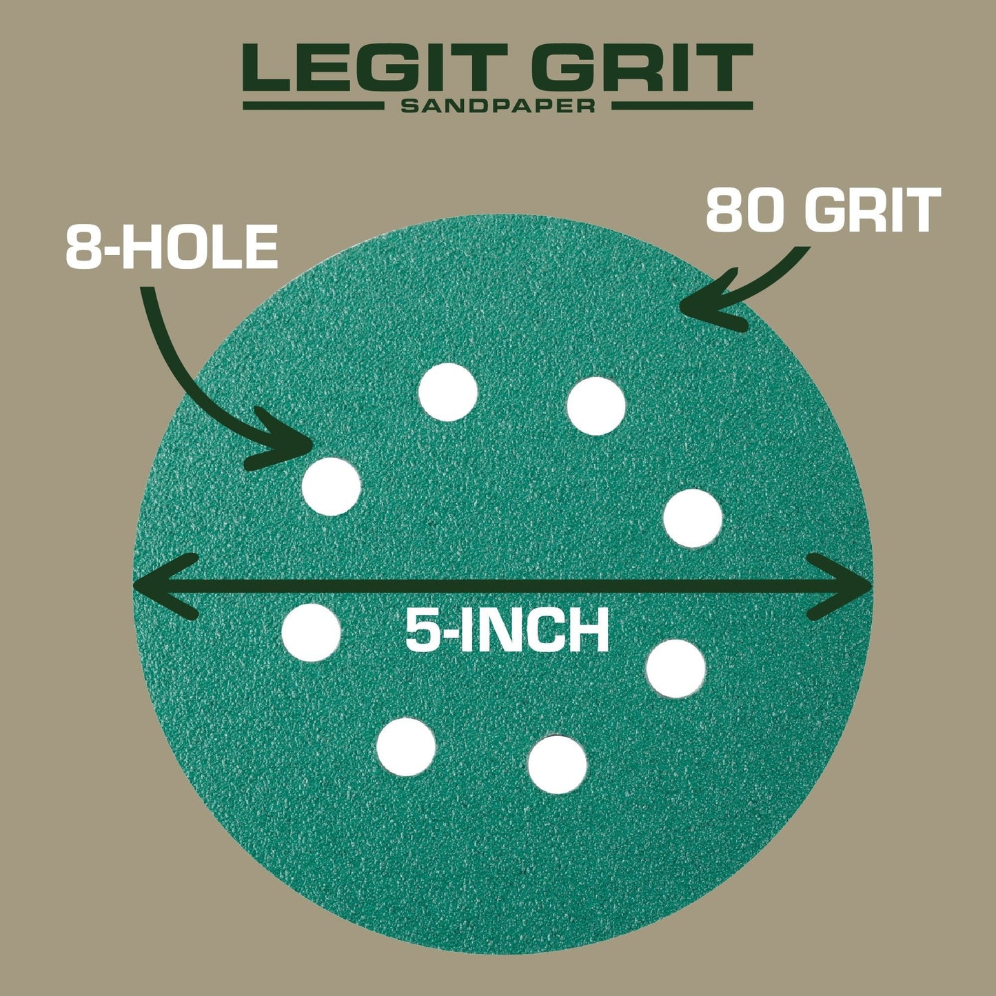 Legit Grit 5 inch Sand paper Disc, 8 - Hole - Perkins Builder Brothers