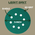 Legit Grit 5 inch Sand paper Disc, 8 - Hole - Perkins Builder Brothers