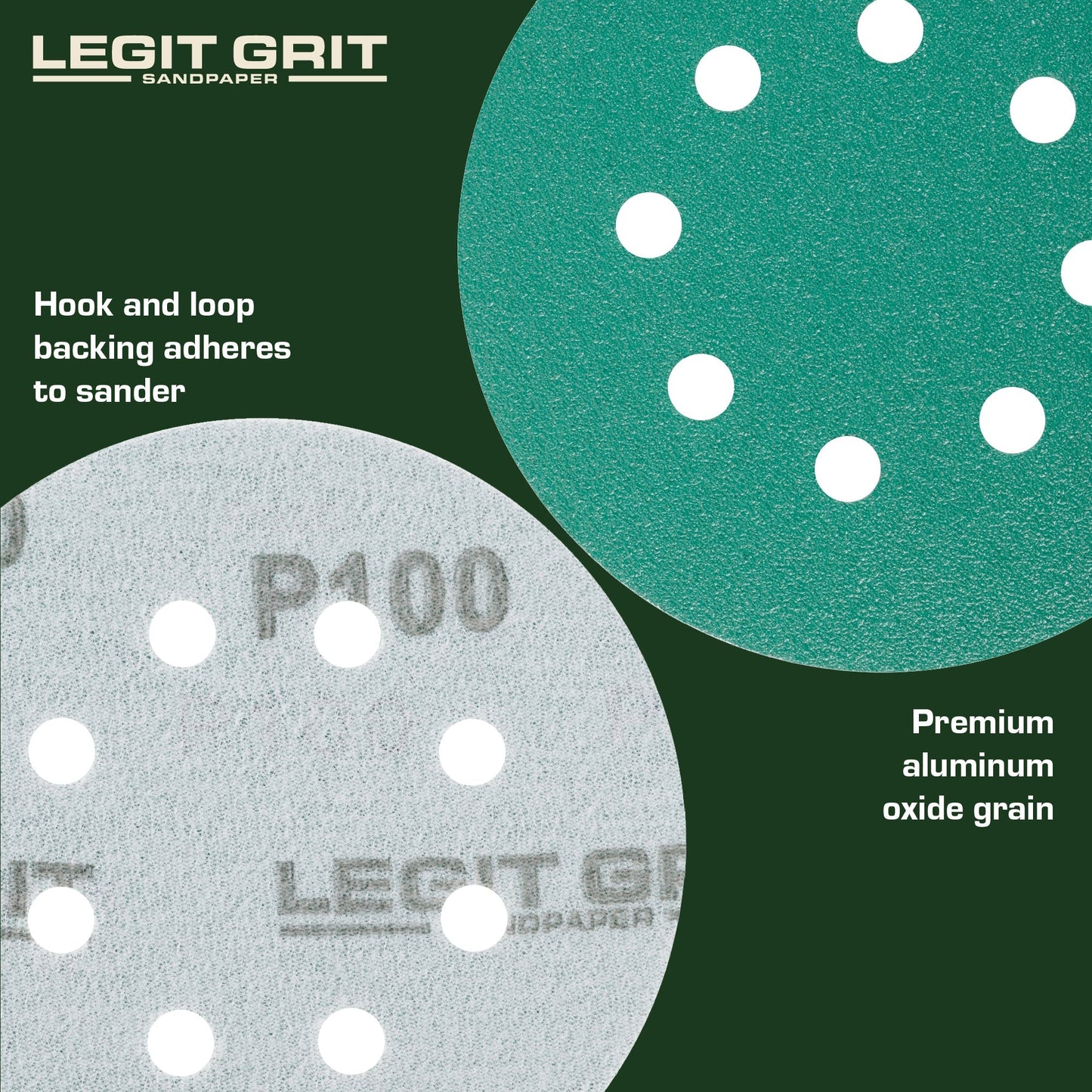 Legit Grit 5 inch Sand paper Disc, 8 - Hole - Perkins Builder Brothers