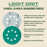 Legit Grit 5 inch Sand paper Disc, 8 - Hole - Perkins Builder Brothers