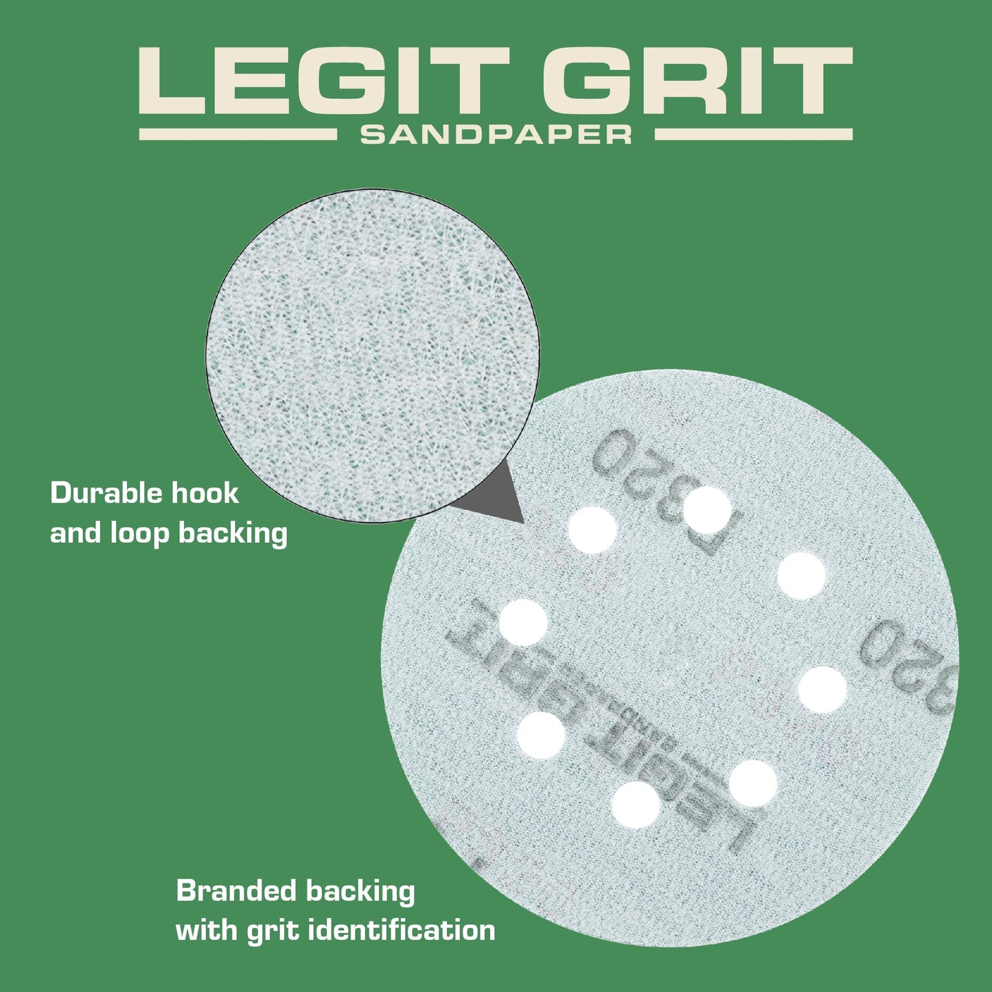 Legit Grit 5 inch Sand paper Disc, 8 - Hole - Perkins Builder Brothers