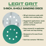 Legit Grit 5 inch Sand paper Disc, 8 - Hole - Perkins Builder Brothers