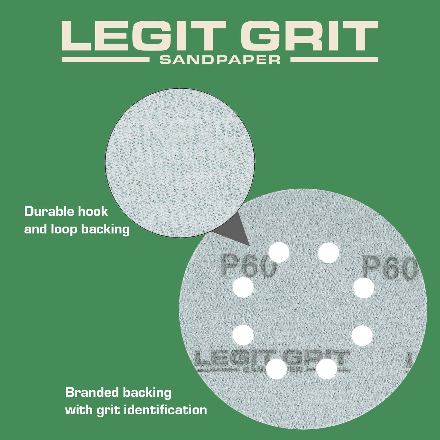Legit Grit 5 inch Sand paper Disc, 8 - Hole - Perkins Builder Brothers