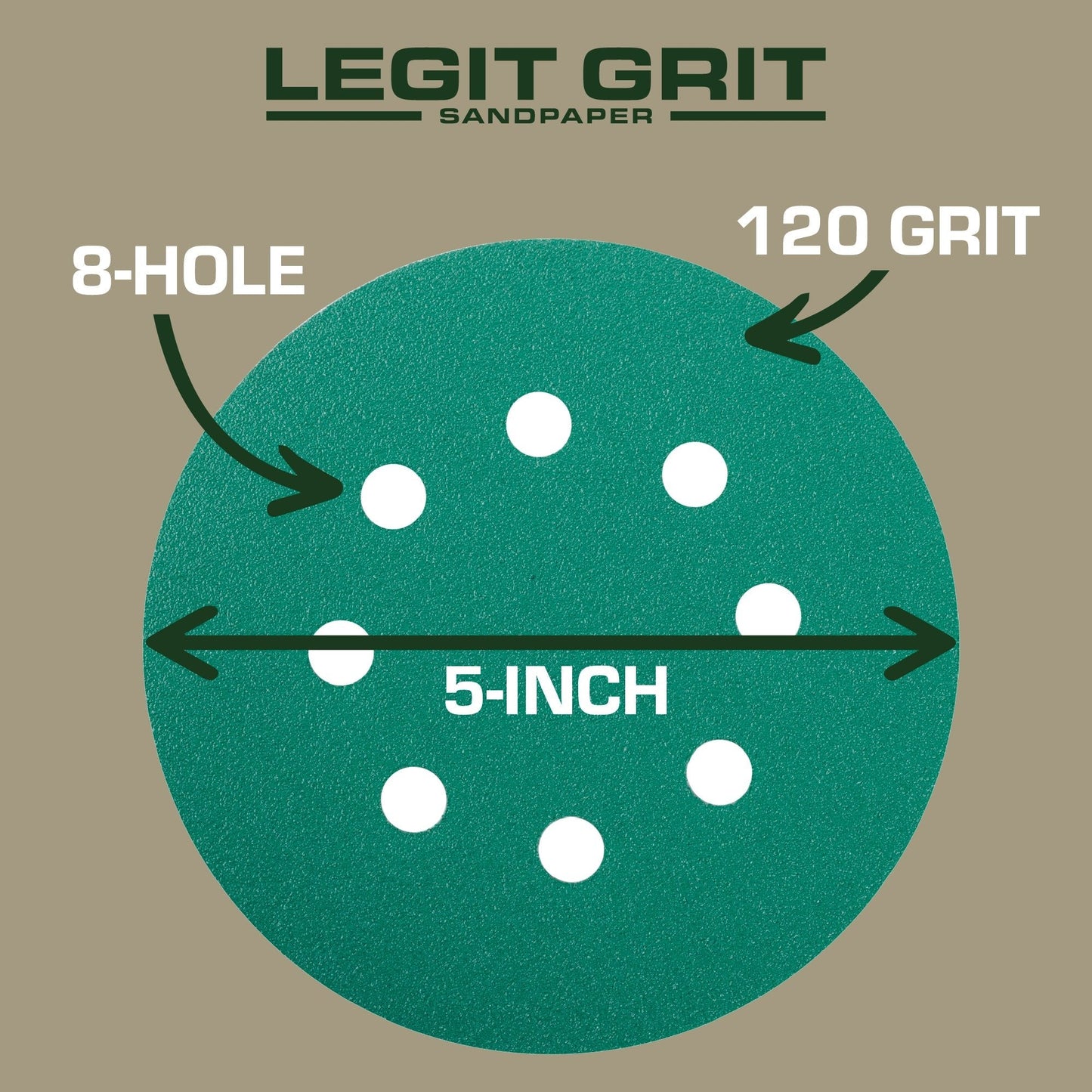 Legit Grit 5 inch Sand paper Disc, 8 - Hole - Perkins Builder Brothers