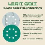 Legit Grit 5 inch Sand paper Disc, 8 - Hole - Perkins Builder Brothers