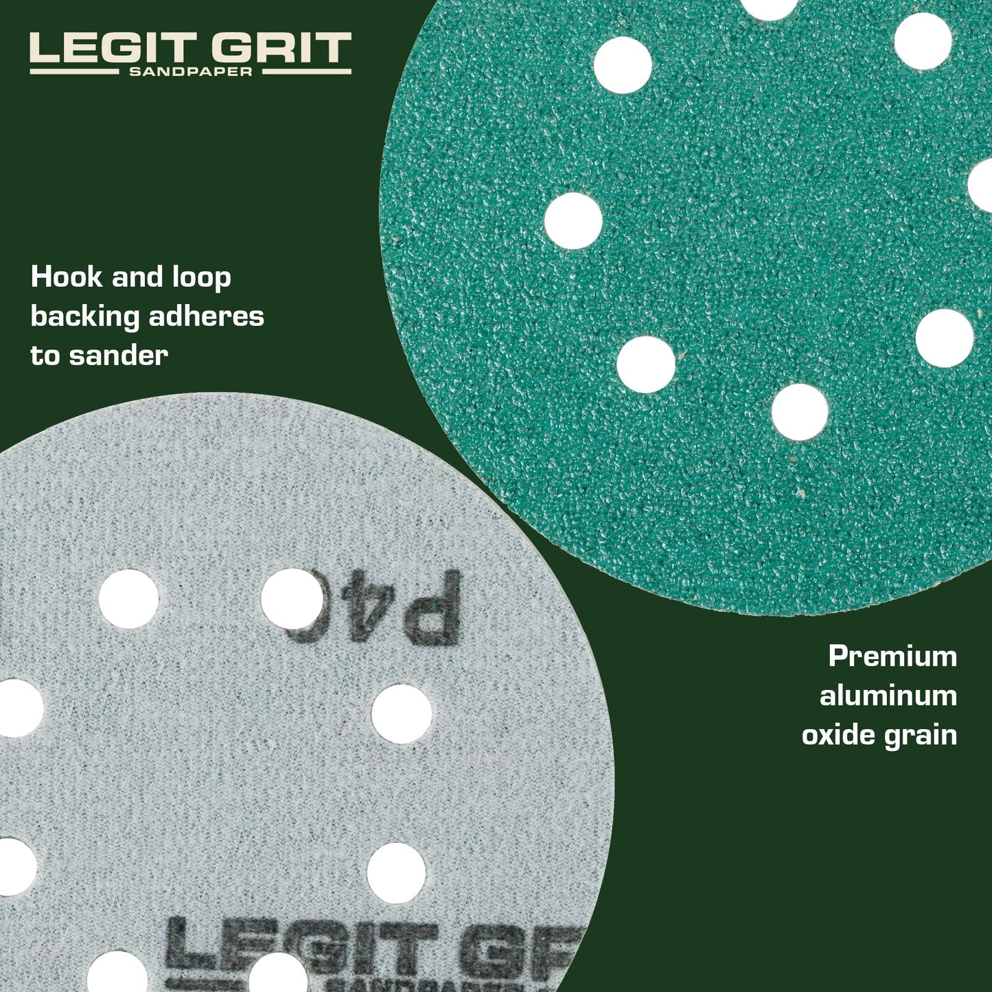 Legit Grit 5 inch Sand paper Disc, 8 - Hole - Perkins Builder Brothers