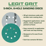 Legit Grit 5 inch Sand paper Disc, 8 - Hole - Perkins Builder Brothers