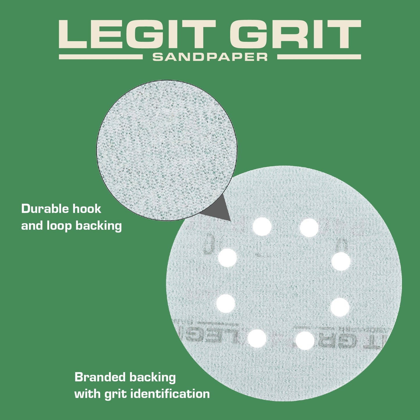 Legit Grit 5 inch Sand paper Disc, 8 - Hole - Perkins Builder Brothers