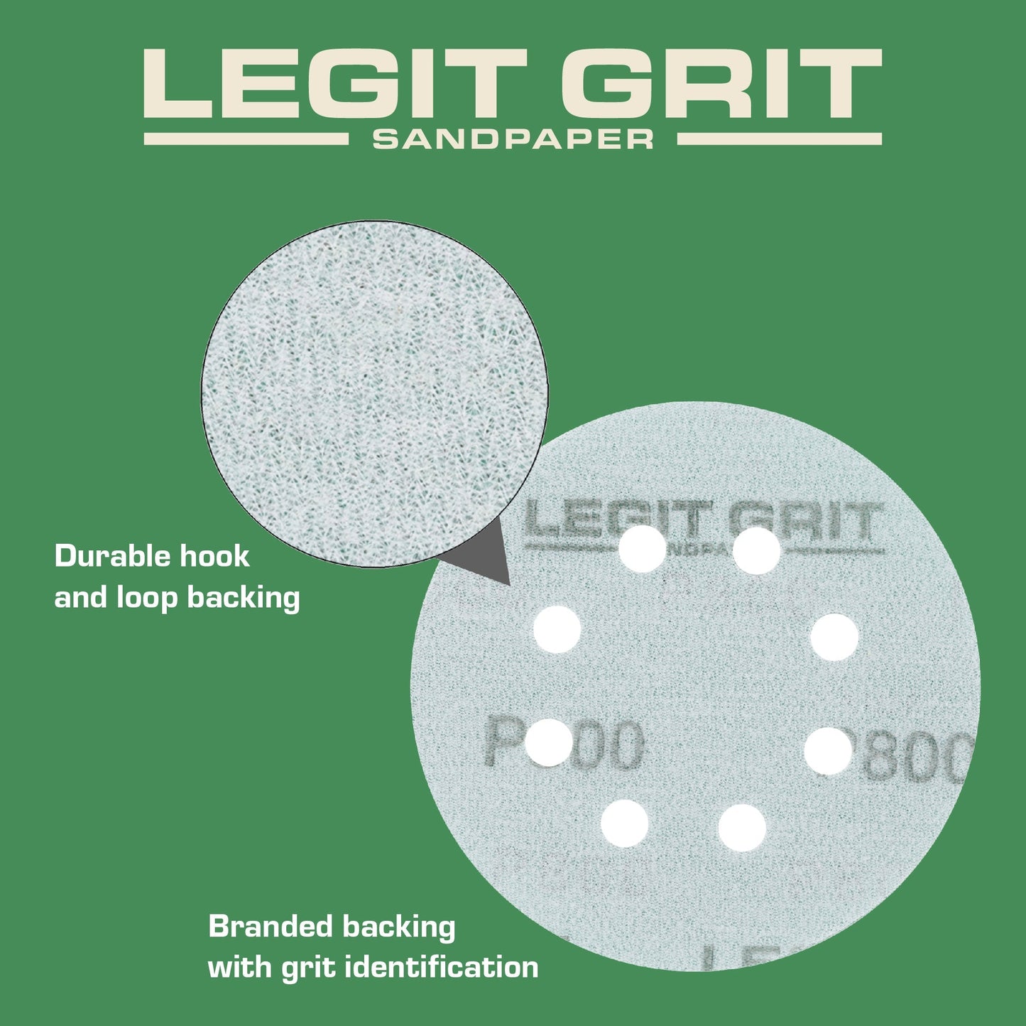 Legit Grit 5 inch Sand paper Disc, 8 - Hole - Perkins Builder Brothers
