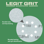 Legit Grit 5 inch Sand paper Disc, 8 - Hole - Perkins Builder Brothers