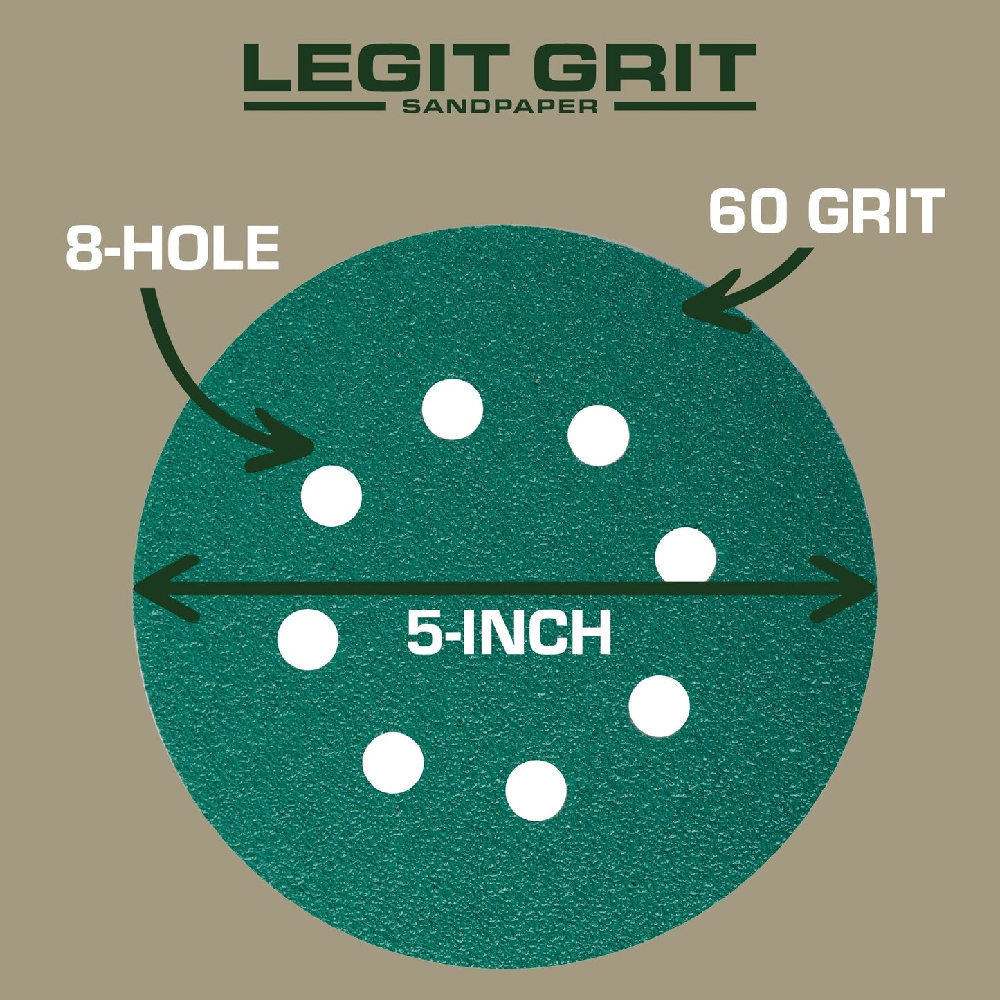 Legit Grit 5 inch Sand paper Disc, 8 - Hole - Perkins Builder Brothers