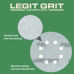 Legit Grit 5 inch Sand paper Disc, 8 - Hole - Perkins Builder Brothers