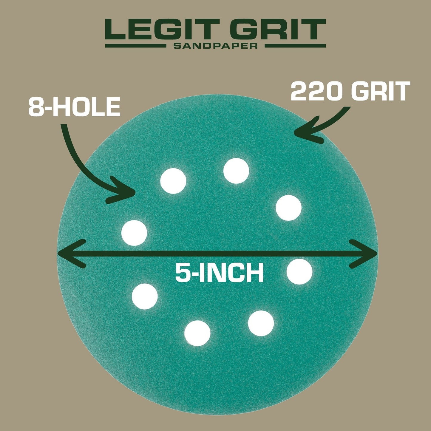 Legit Grit 5 inch Sand paper Disc, 8 - Hole - Perkins Builder Brothers