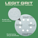 Legit Grit 5 inch Sand paper Disc, 8 - Hole - Perkins Builder Brothers