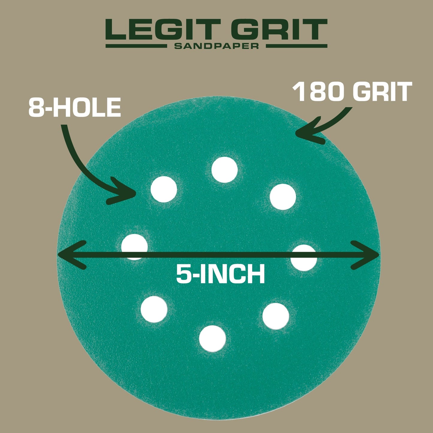 Legit Grit 5 inch Sand paper Disc, 8 - Hole - Perkins Builder Brothers