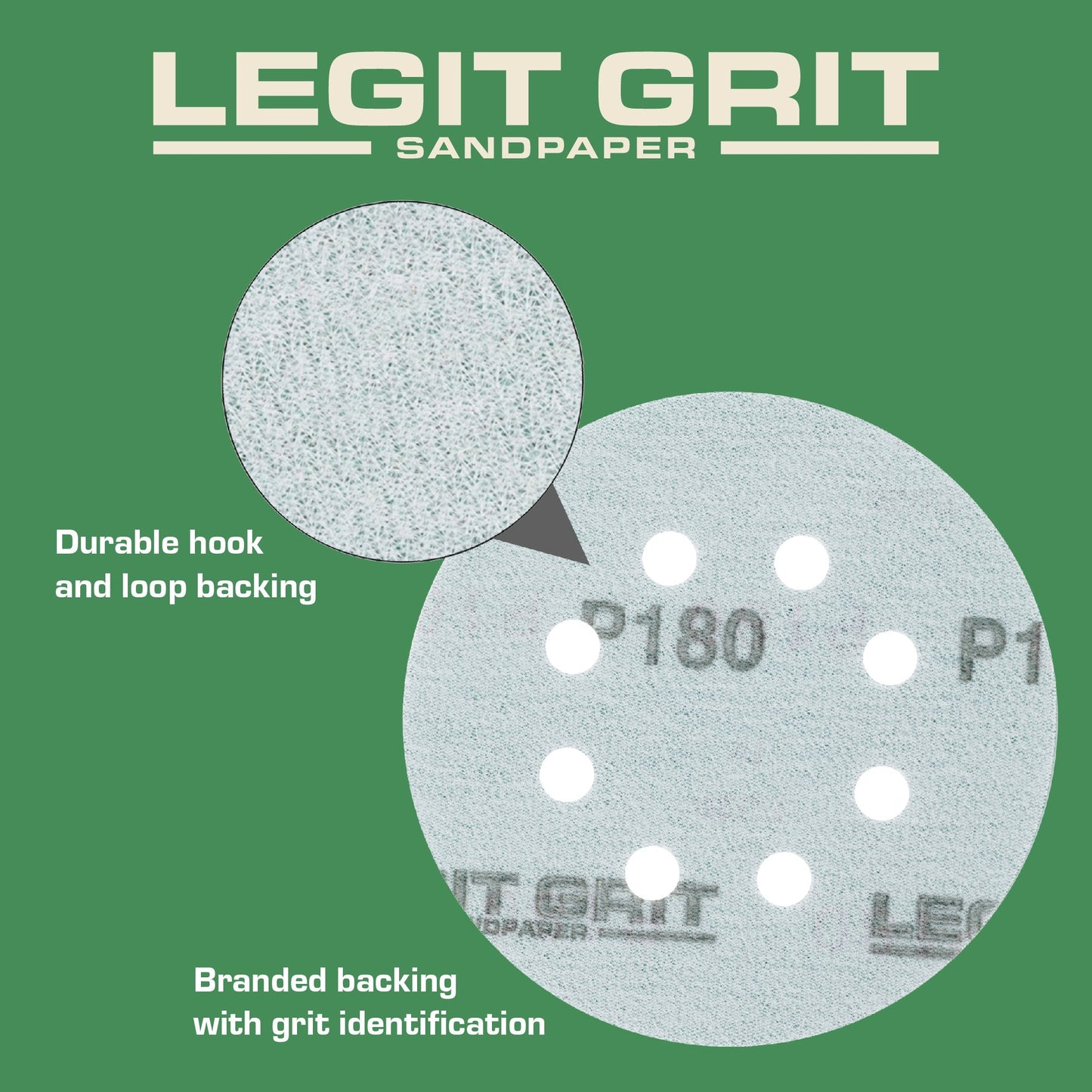 Legit Grit 5 inch Sand paper Disc, 8 - Hole - Perkins Builder Brothers