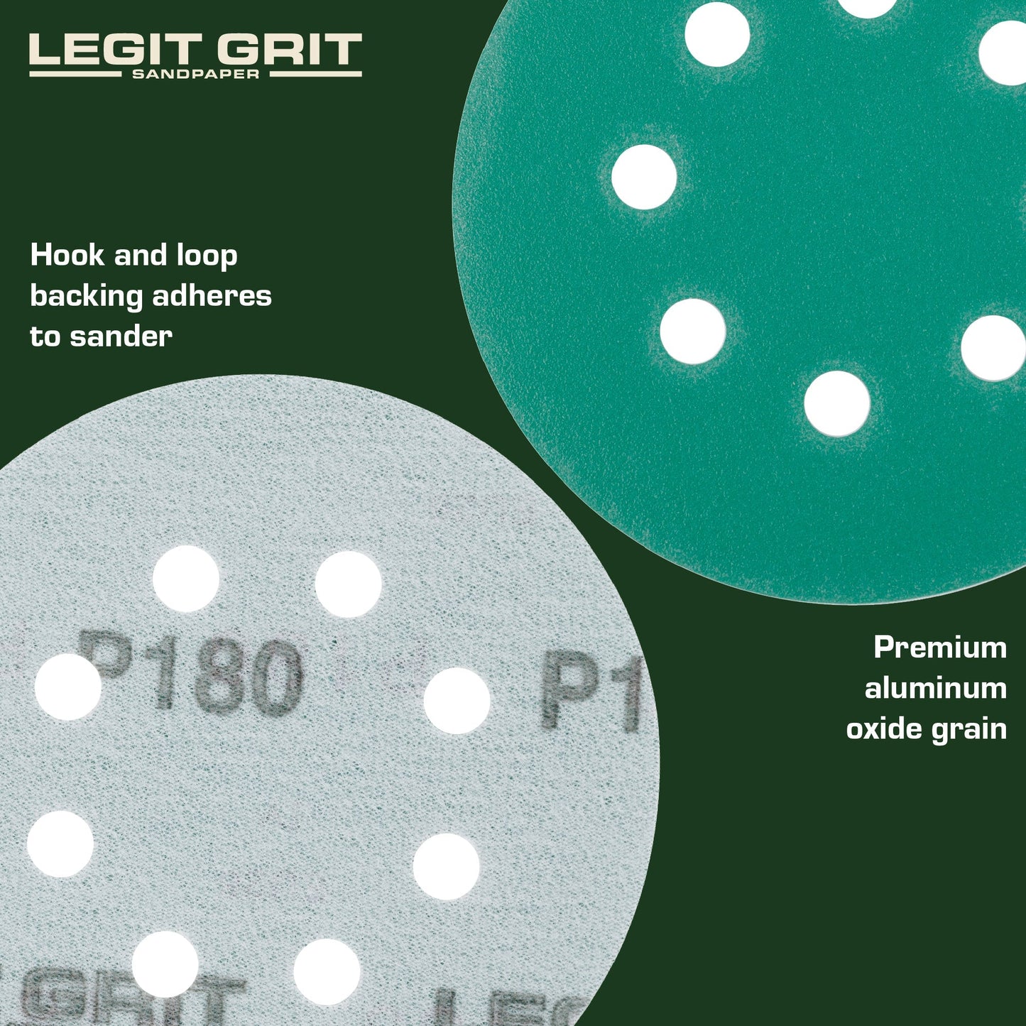 Legit Grit 5 inch Sand paper Disc, 8 - Hole - Perkins Builder Brothers