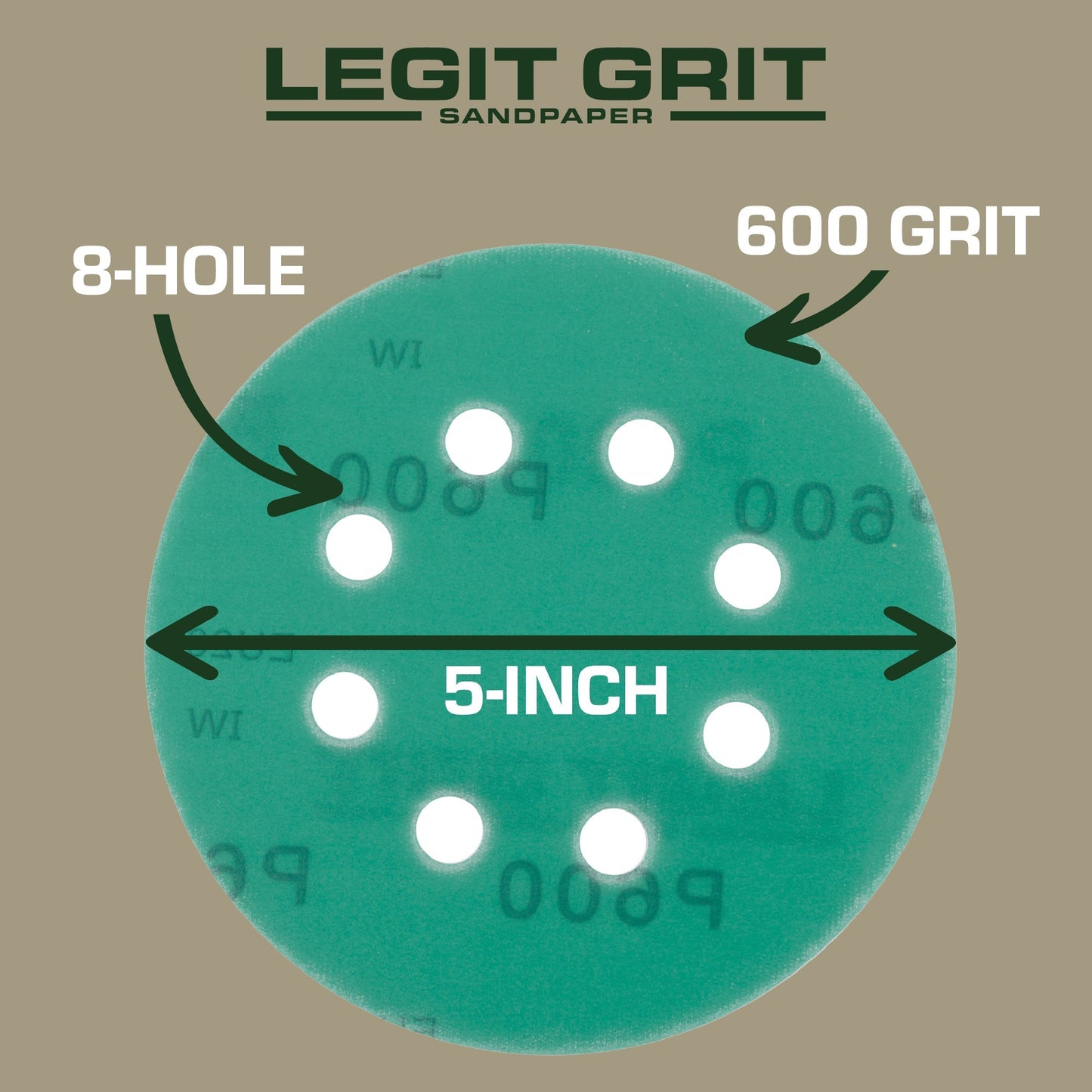 Legit Grit 5 inch Sand paper Disc, 8 - Hole - Perkins Builder Brothers